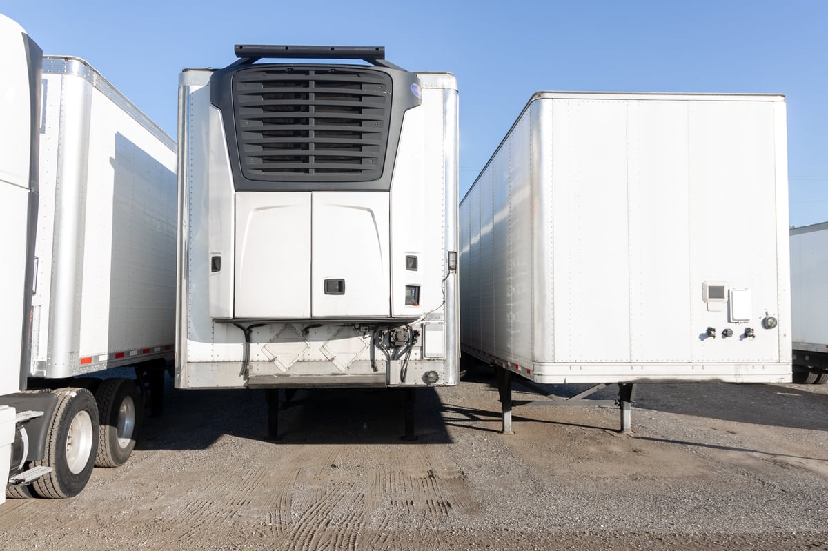 Transportation, parked trailer in logistics yard