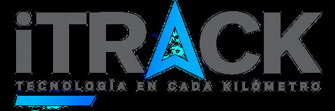 iTRACK logo with gray text, blue triangle symbol, and Spanish tagline tecnologia en cada kilometro